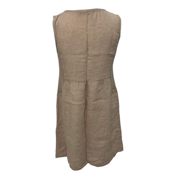 Terzo Millennio 100% Linen Dress Brown Beige Size Small Sleeveless Made In Italy - Picture 2 of 7